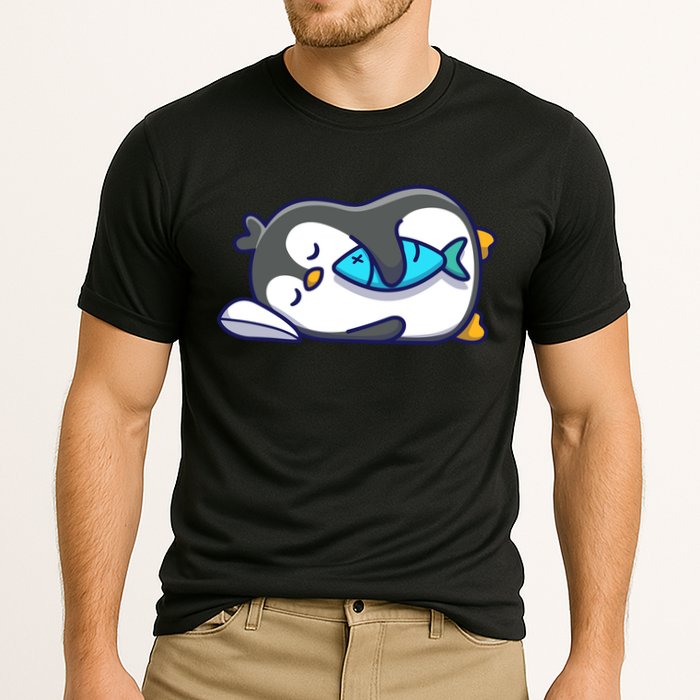 Cute Penguin Sleeping With Fish Cooling Performance Crew T-Shirt