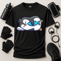 Cute Penguin Sleeping With Fish Cooling Performance Crew T-Shirt