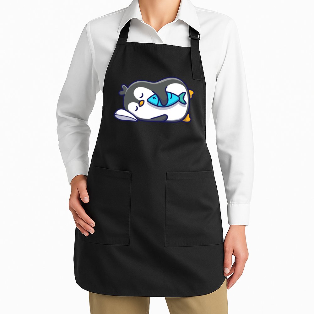 Cute Penguin Sleeping With Fish Apron