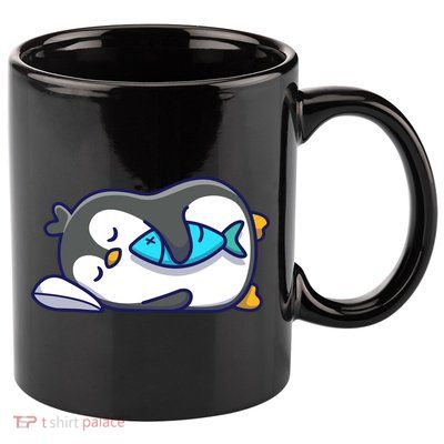 Cute Penguin Sleeping With Fish 11oz C Handle Ceramic Mug