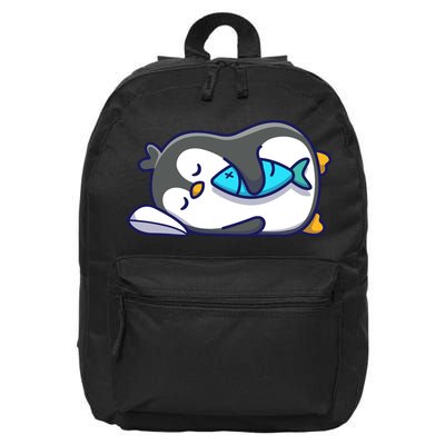 Cute Penguin Sleeping With Fish 16 in Basic Backpack