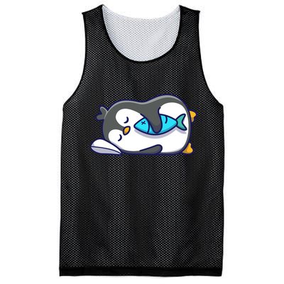 Cute Penguin Sleeping With Fish Mesh Reversible Basketball Jersey Tank