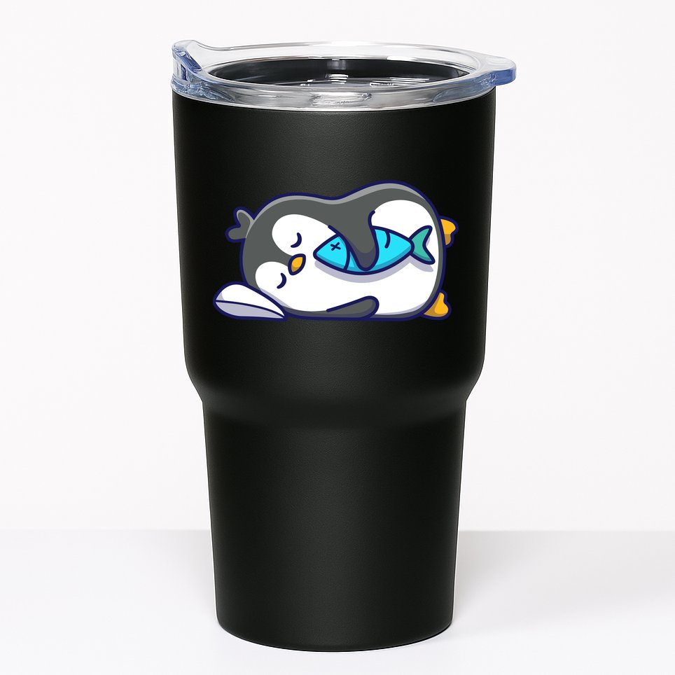 Cute Penguin Sleeping With Fish Tumbler