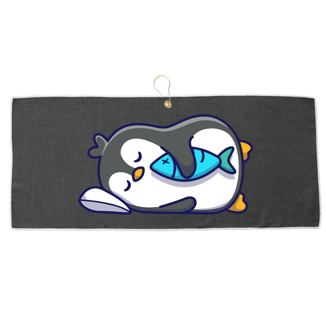 Cute Penguin Sleeping With Fish Large Microfiber Waffle Golf Towel