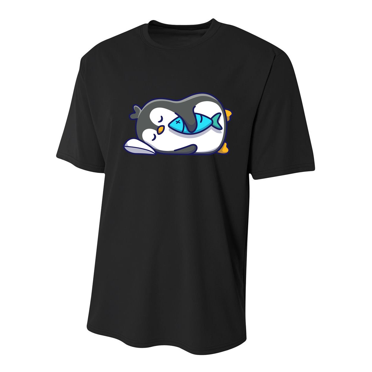 Cute Penguin Sleeping With Fish Youth Performance Sprint T-Shirt