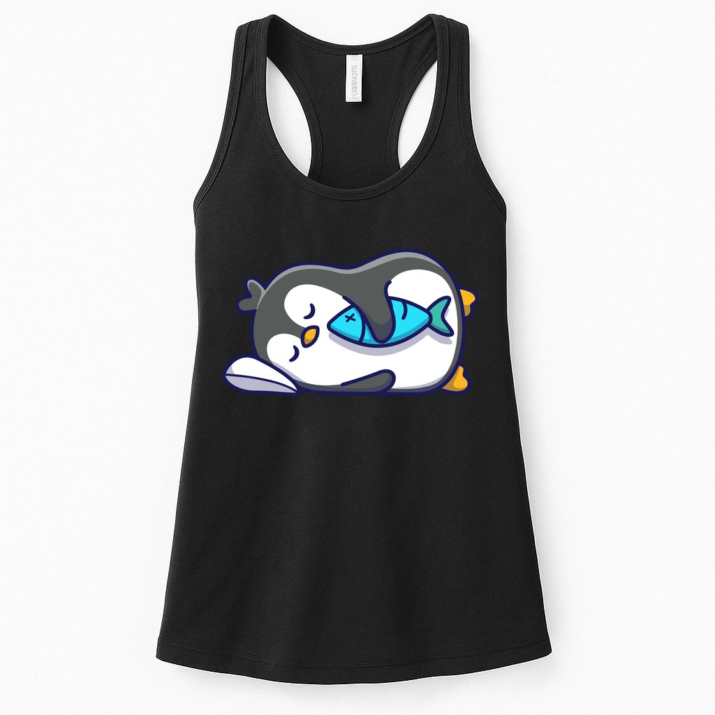 Cute Penguin Sleeping With Fish Womens Tank Top