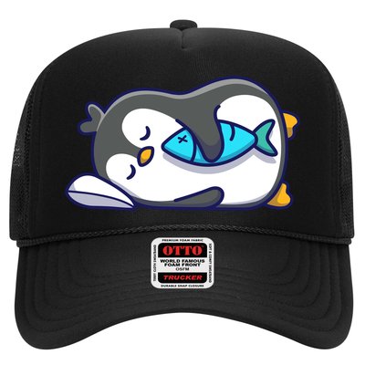 Cute Penguin Sleeping With Fish Trucker Hat
