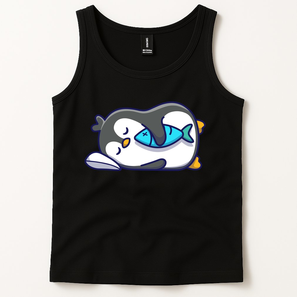 Cute Penguin Sleeping With Fish Tank Top