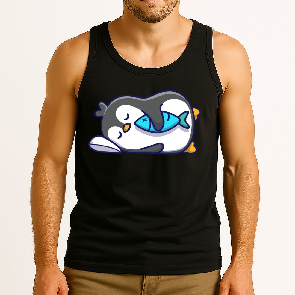 Cute Penguin Sleeping With Fish Tank Top