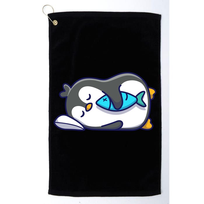 Cute Penguin Sleeping With Fish Golf Towel