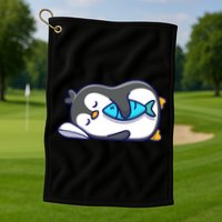 Cute Penguin Sleeping With Fish Golf Towel