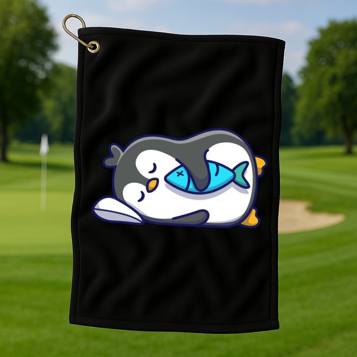 Cute Penguin Sleeping With Fish Golf Towel