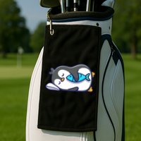 Cute Penguin Sleeping With Fish Golf Towel