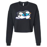 Cute Penguin Sleeping With Fish Cropped Pullover Crew