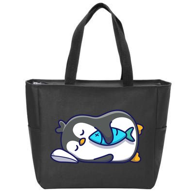 Cute Penguin Sleeping With Fish Zip Tote Bag