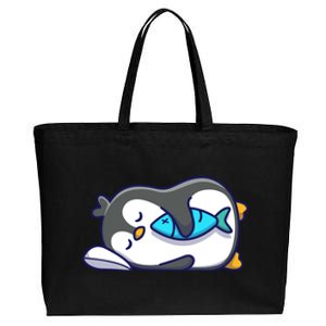 Cute Penguin Sleeping With Fish Cotton Canvas Jumbo Tote