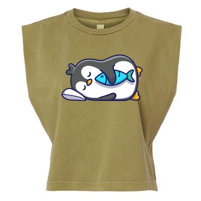 Cute Penguin Sleeping With Fish Garment-Dyed Women's Muscle Tee