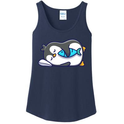 Cute Penguin Sleeping With Fish Ladies Essential Tank