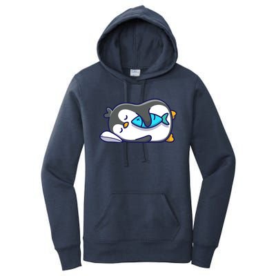 Cute Penguin Sleeping With Fish Women's Pullover Hoodie