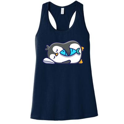 Cute Penguin Sleeping With Fish Women's Racerback Tank