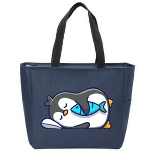 Cute Penguin Sleeping With Fish Zip Tote Bag