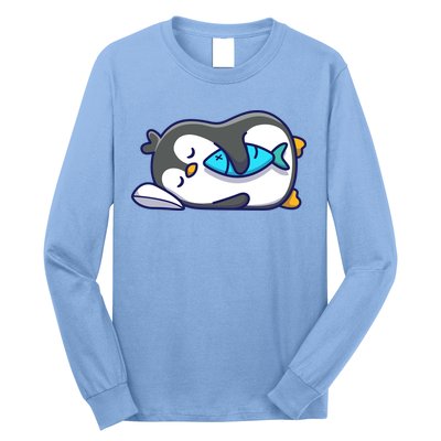 Cute Penguin Sleeping With Fish Long Sleeve Shirt