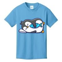 Cute Penguin Sleeping With Fish Kids T-Shirt
