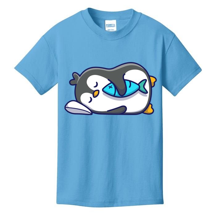 Cute Penguin Sleeping With Fish Kids T-Shirt