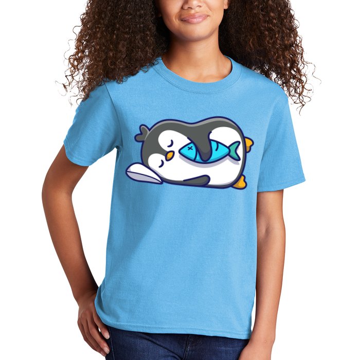 Cute Penguin Sleeping With Fish Kids T-Shirt