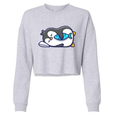 Cute Penguin Sleeping With Fish Cropped Pullover Crew