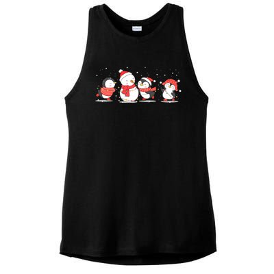 Christmas Penguins Santa Hat Lights Tree Xmas Penguin Gift Ladies PosiCharge Tri-Blend Wicking Tank