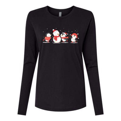 Christmas Penguins Santa Hat Lights Tree Xmas Penguin Gift Womens Cotton Relaxed Long Sleeve T-Shirt