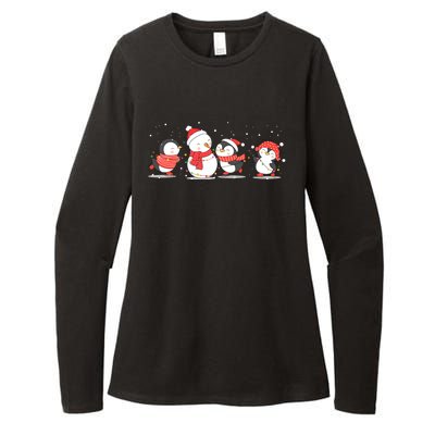 Christmas Penguins Santa Hat Lights Tree Xmas Penguin Gift Womens CVC Long Sleeve Shirt