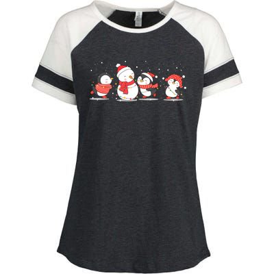 Christmas Penguins Santa Hat Lights Tree Xmas Penguin Gift Enza Ladies Jersey Colorblock Tee