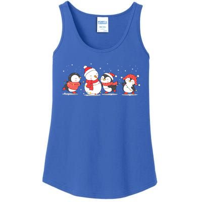 Christmas Penguins Santa Hat Lights Tree Xmas Penguin Gift Ladies Essential Tank