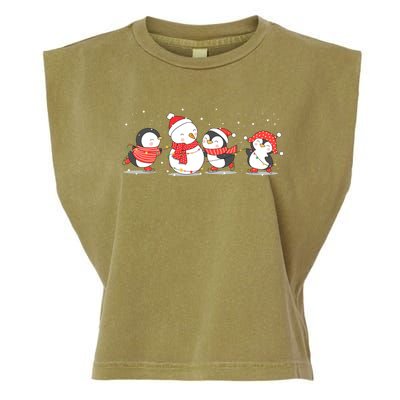 Christmas Penguins Santa Hat Lights Tree Xmas Penguin Gift Garment-Dyed Women's Muscle Tee