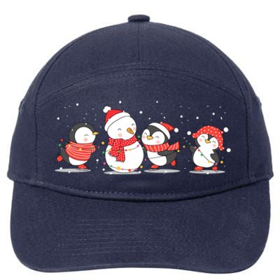 Christmas Penguins Santa Hat Lights Tree Xmas Penguin Gift 7-Panel Snapback Hat