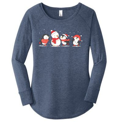 Christmas Penguins Santa Hat Lights Tree Xmas Penguin Gift Women's Perfect Tri Tunic Long Sleeve Shirt