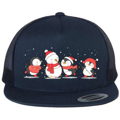 Christmas Penguins Santa Hat Lights Tree Xmas Penguin Gift Flat Bill Trucker Hat