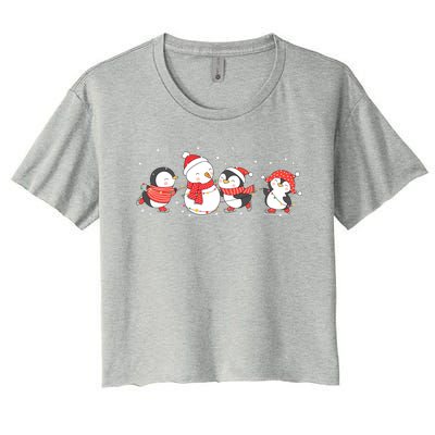 Christmas Penguins Santa Hat Lights Tree Xmas Penguin Gift Women's Crop Top Tee