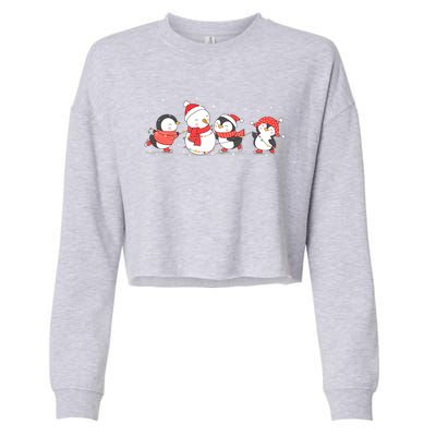 Christmas Penguins Santa Hat Lights Tree Xmas Penguin Gift Cropped Pullover Crew