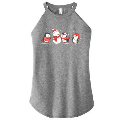 Christmas Penguins Santa Hat Lights Tree Xmas Penguin Gift Women's Perfect Tri Rocker Tank