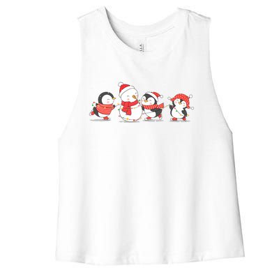 Christmas Penguins Santa Hat Lights Tree Xmas Penguin Gift Women's Racerback Cropped Tank