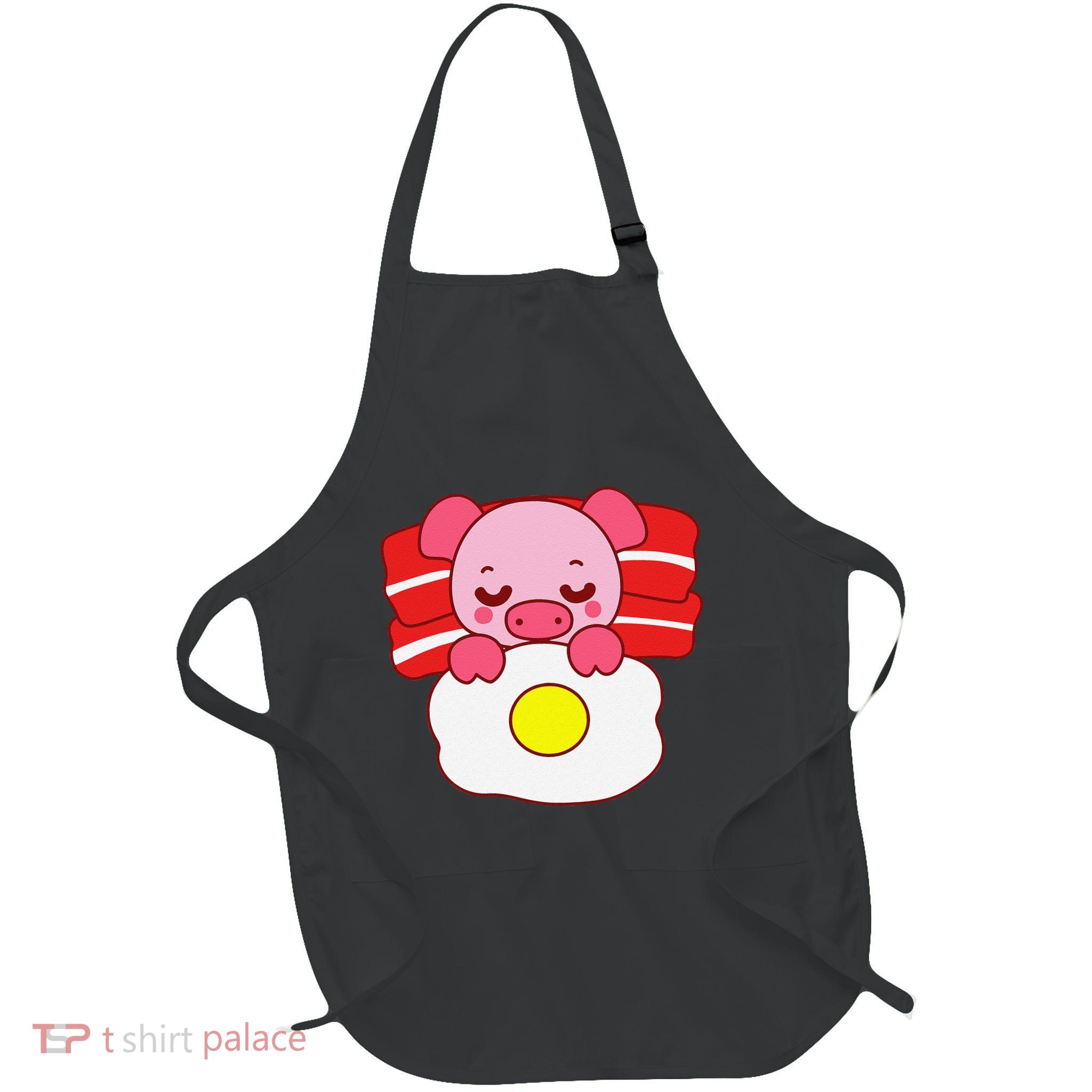 Cute Pig Sleeping On Bacon Pillow & Egg Blanket .Png Full-Length Apron With Pockets