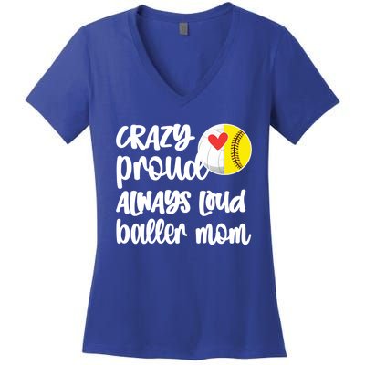 Crazy Proud Softball Volleyball Player Mom Ball Mother Gift Women's V-Neck T-Shirt