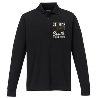 Crawfish Put Some South In Your Mouth Performance Long Sleeve Polo