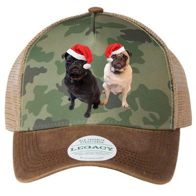 Cute Pugs Santa Hats Funny Dog Portrait Image Christmas Pug Gift Legacy Tie Dye Trucker Hat