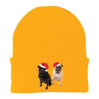 Cute Pugs Santa Hats Funny Dog Portrait Image Christmas Pug Gift Knit Cap Winter Beanie