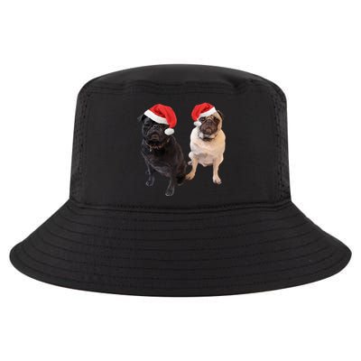 Cute Pugs Santa Hats Funny Dog Portrait Image Christmas Pug Gift Cool Comfort Performance Bucket Hat