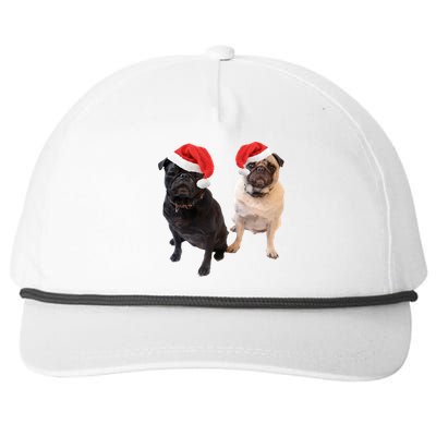 Cute Pugs Santa Hats Funny Dog Portrait Image Christmas Pug Gift Snapback Five-Panel Rope Hat